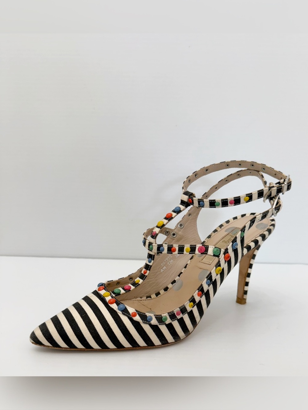 Boden Ashley Striped Courts heels Pumps Spain Studded Double T Bar Straps - 38